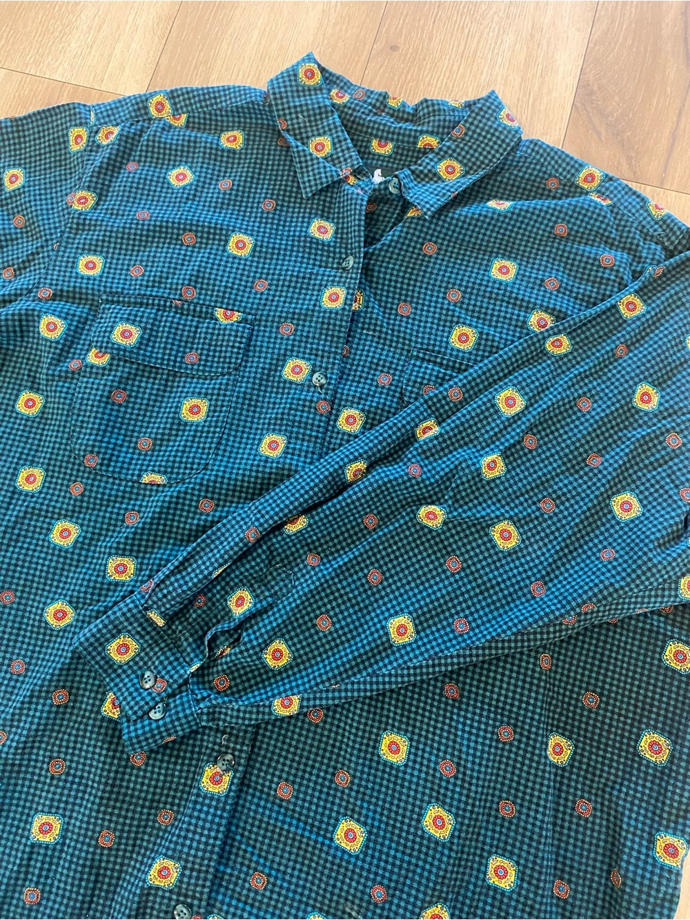 Vintage 90s Hunt Club Woman Plus Size 20W Medallion Gingham Button Down Shirt